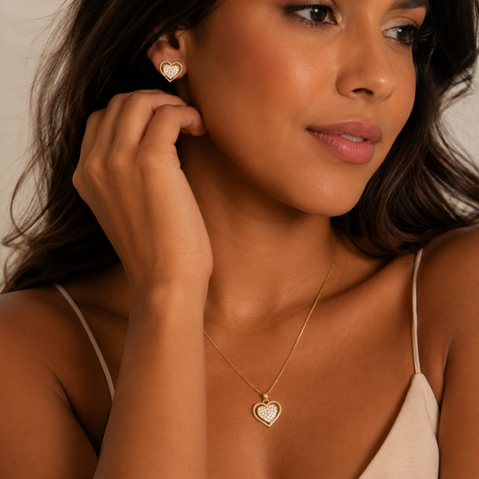 Conjunto De Coração Cravejado De Zircônias